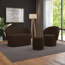 Ver imagem 2 de Sofá Namoradeira com Poltrona e Puff Orgânico Sala Malu Suede Marrom M11 - D’Rossi