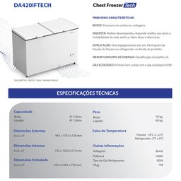 Freezer Refrigerador Inverter Horizontal Dupla Ação +8 a -22ºc 417l Da420if Tech Bivolt - - 10