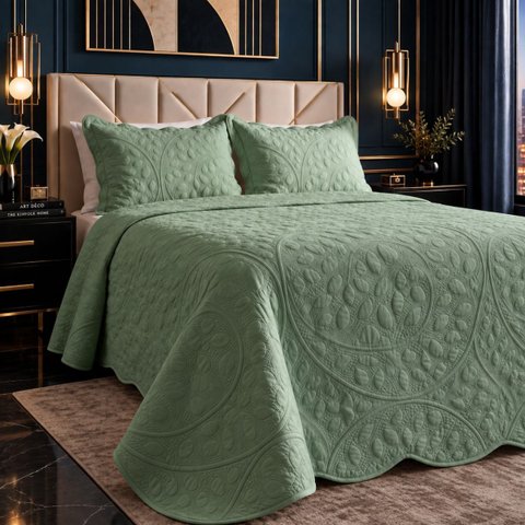 Conjunto Cama King Mallory 300 Fios Bordada 3 Peças:Verde