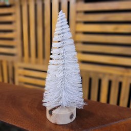 Mini Pinheiro Decorativo Branco Base Tronco Madeira 16cm - Art Christmas - 2