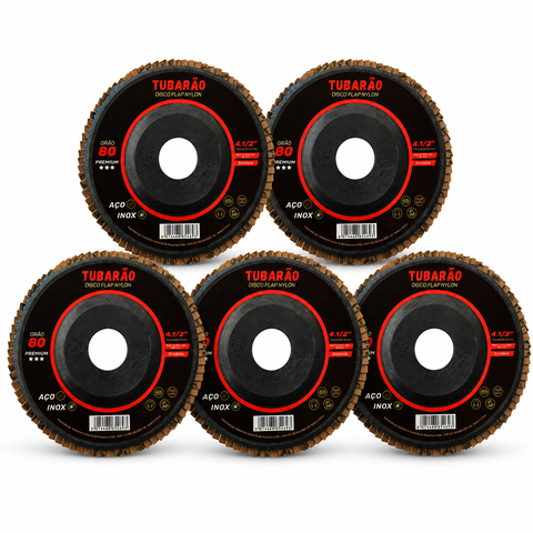 Kit 5 Disco Flap 4.1/2" (G80) Premium - Tubarão