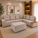 Ver imagem 1 de Sofá de Canto 5 Lugares com Puff Malibu Suede Aveludado Bege e Marrom