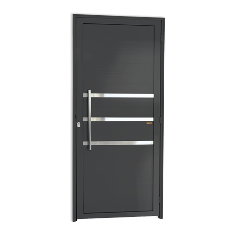 Porta Alumínio Lambril c/Friso c/Puxador e.Cinza 100 Brimak