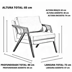 Poltrona Mona Luxo Madeira Maciça Tecido Linho Bege Claro - 3