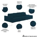 Ver imagem 3 de Sofá Ilha Modular com Puff para Sala Living 342cm Georgia K04 Veludo Azul - Mpozenato