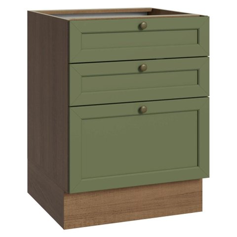 Balcão de Cozinha 60 cm 3 Gavetas (sem Tampo) Rustic/Verde Vik Madesa