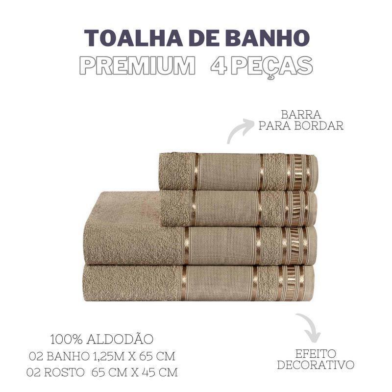 Jogo De Toalha De Banho 4 Peças Linha Premium Caqui - 2