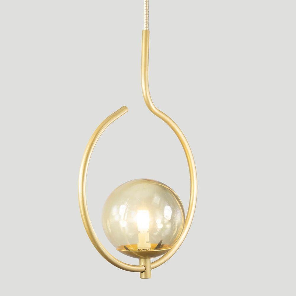 Pendente Lustre On Loop Dourado com Globo de Vidro Ambar - 4