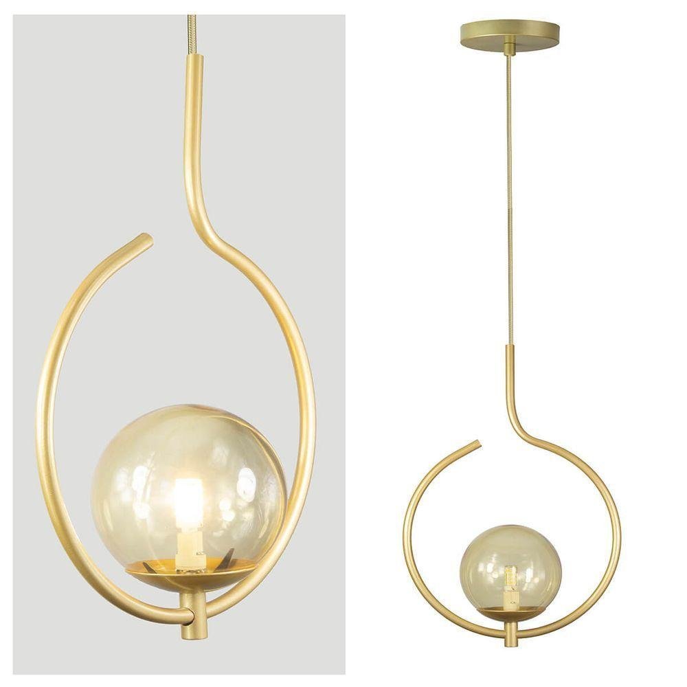Pendente Lustre On Loop Dourado com Globo de Vidro Ambar - 2