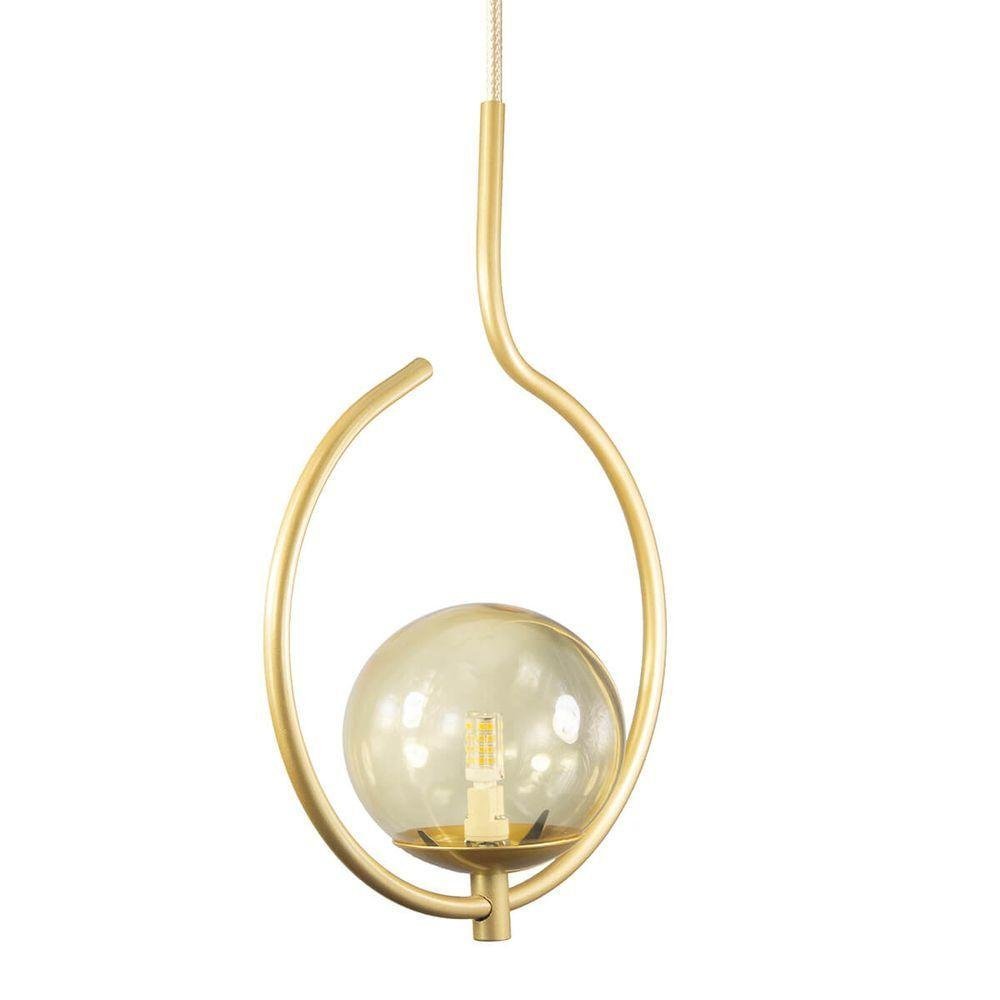 Pendente Lustre On Loop Dourado com Globo de Vidro Ambar - 6