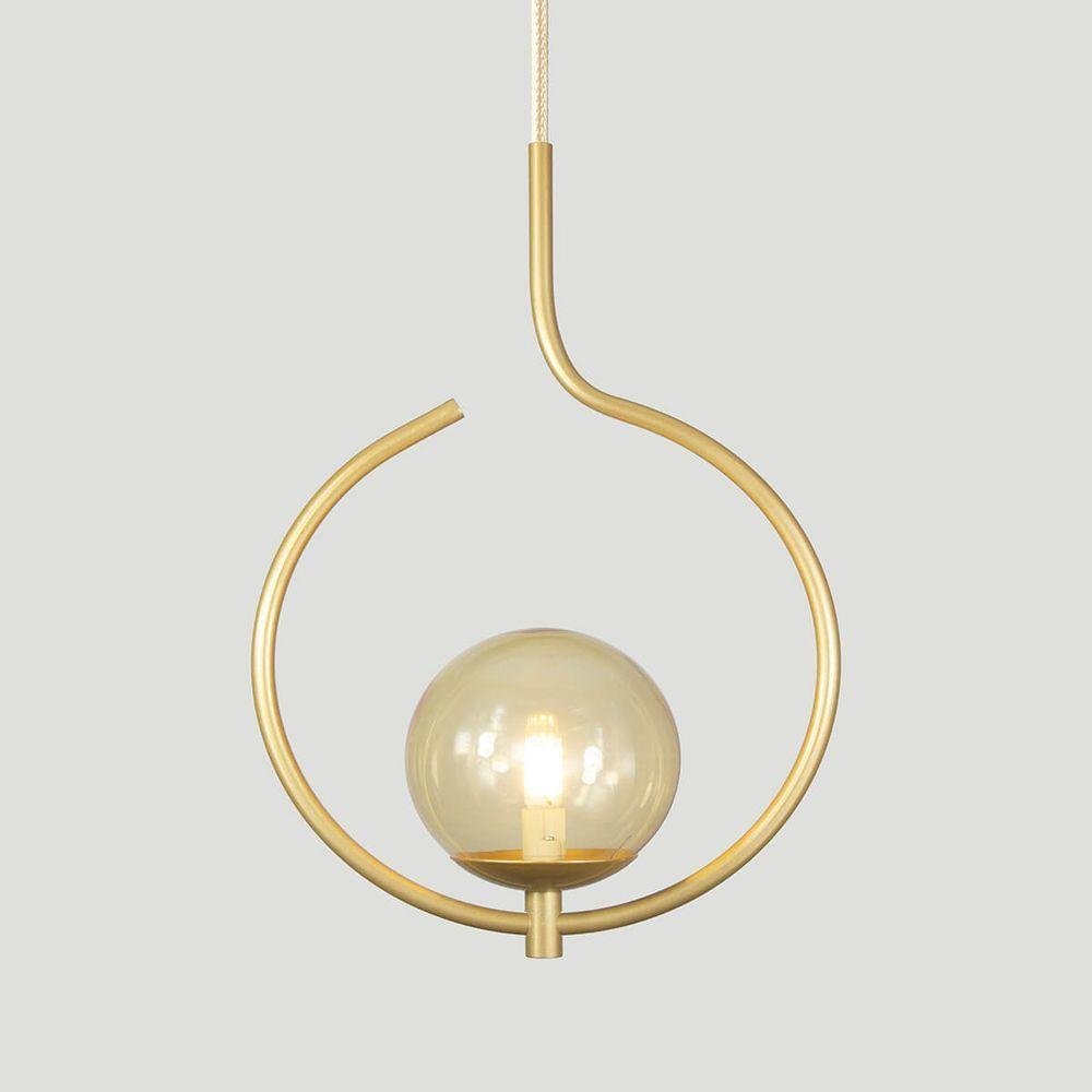Pendente Lustre On Loop Dourado com Globo de Vidro Ambar - 5