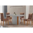 Ver imagem 1 de Sala Jantar Mesa Pietá Tampo C/ Vidro Curvo 120cm+4 Cadeiras Dakota Madeira Naturale/off White -
