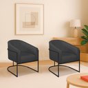 Ver imagem 1 de Kit 2 Poltronas Decorativa Jade Moderno Escritório Confortável Luxo Base de Ferro Preto Linho Cor