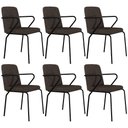 Ver imagem 1 de Kit 06 Cadeiras Estofada para Sala de Jantar com Braço Loft Preto C01 Bouclê Marrom - Lyam Decor