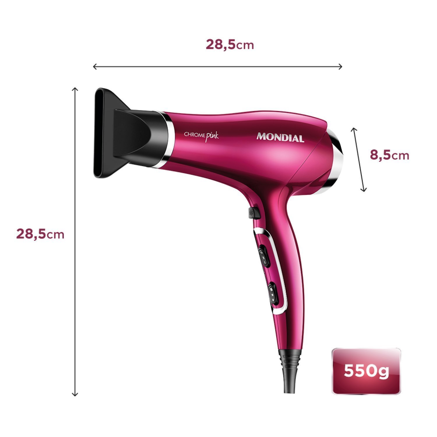 Secador de Cabelos Chrome Pink 2000w 220v Sc-36 Mondial