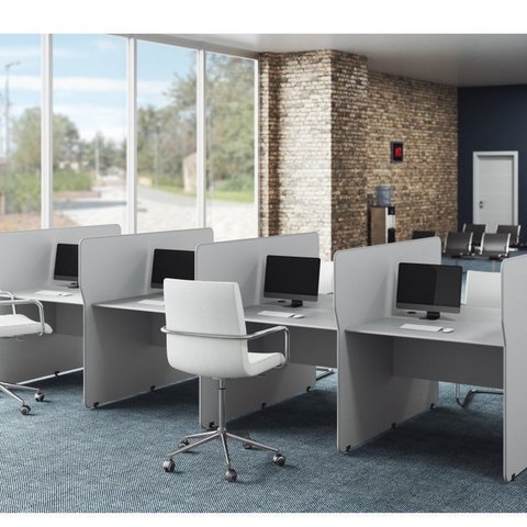 Conjunto Escritório 4 Peças 2 Mesas Estação de Trabalho e 2 Complementos de Mesa Espresso Móveis Cinza