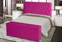 Ver imagem 2 de Kit Cabeceira de Cama Box e Calçadeira Baú Paris King 195 Cm 195 X126 Capitonê Courino Rosa Pink do