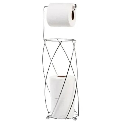 Suporte para 4 Rolos Papel Higiênico de Chão Espiral Aramado Aço Cromado Utimil