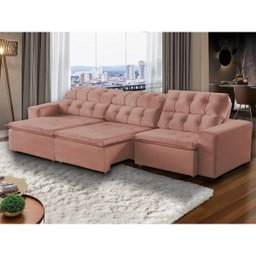 Sofá Retrátil Reclinável 8 Lugares 380cm com Pillow Veludo Rose Alasca Megasul - 2