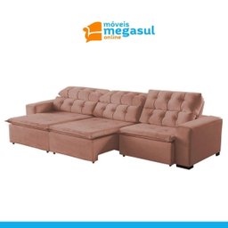 Sofá Retrátil Reclinável 8 Lugares 380cm com Pillow Veludo Rose Alasca Megasul - 6