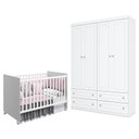 Ver imagem 1 de Berço Nacional Mel Branco Acetinado – Reller e Guarda Roupa Infantil Americano 4 Portas Branco HP –