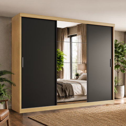 Guarda Roupa Casal Paris 3 Portas de Correr 2 Gavetas com Espelhoteka/Onix