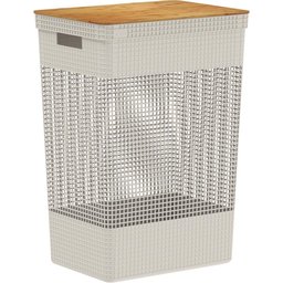 Cesto de Roupas Grid Com Tampa De Bambu 49l Bege - OU - 1