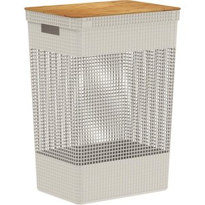 Cesto de Roupas Grid Com Tampa De Bambu 49l Bege - OU