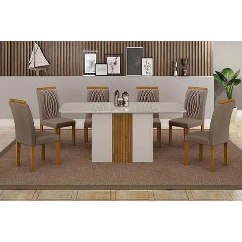Mesa Doha 1,60 Off/decor Tampo Off C/vidro 6 Cadeiras Doha