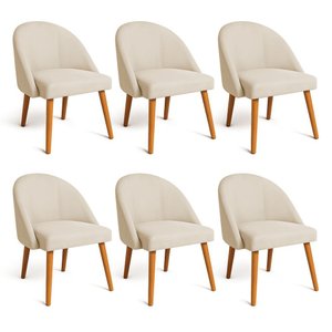 Kit 06 Cadeiras Poltrona de Jantar Luna Suede Pés Palito Castanho - Pallazio