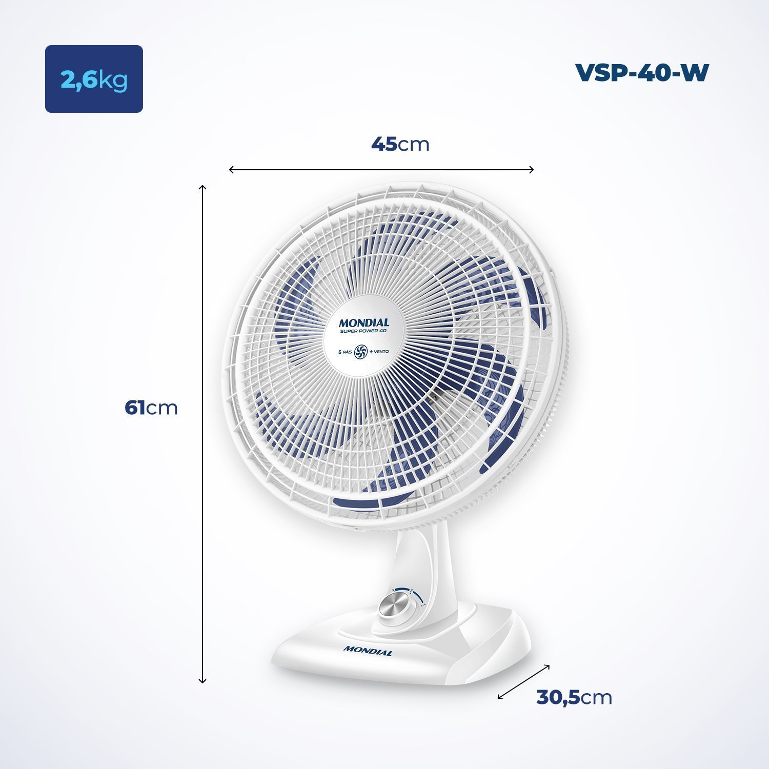 Ventilador de Mesa 40cm Super Power 140w 127v Vsp-40-w Mondial - 2