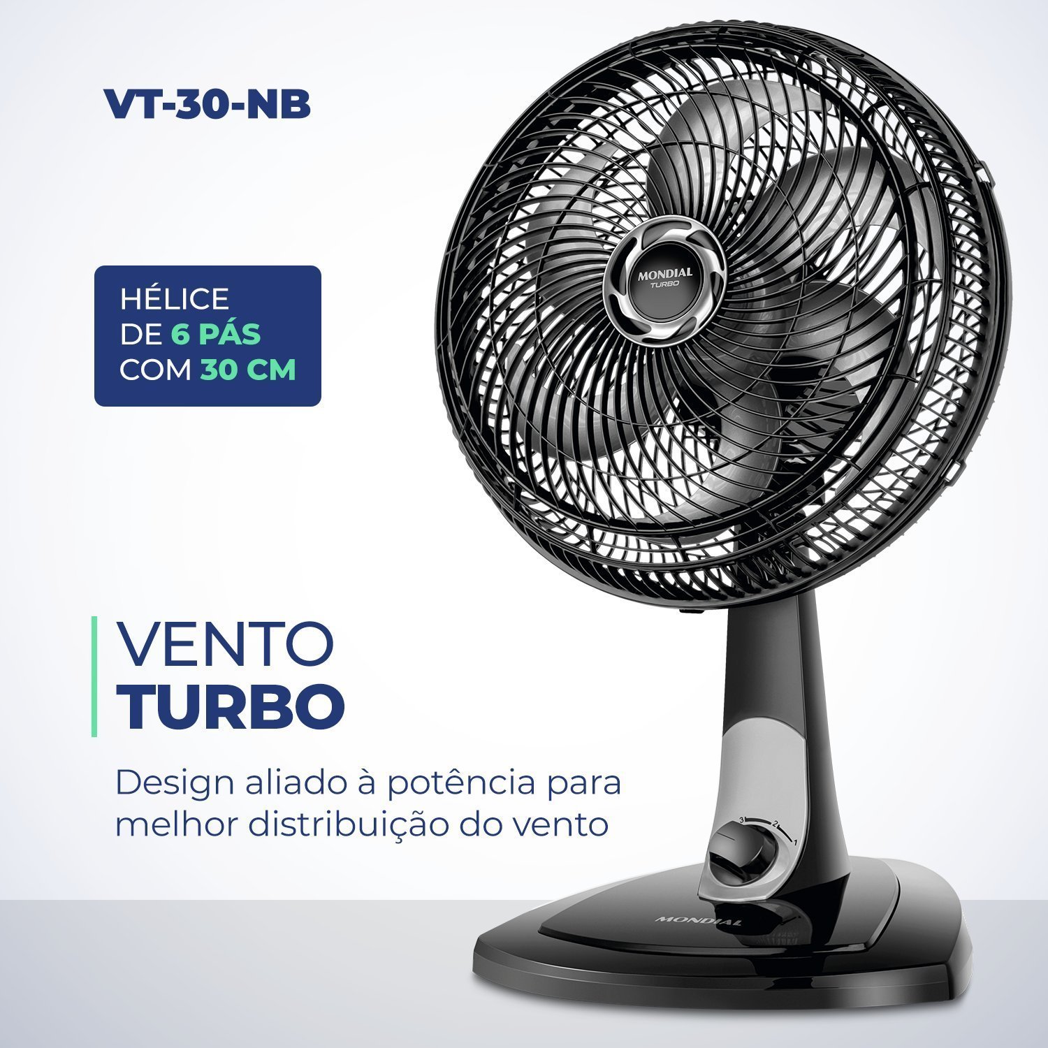 Ventilador de Mesa 30cm Turbo 60w 127v Vt-30-nb Mondial - 3