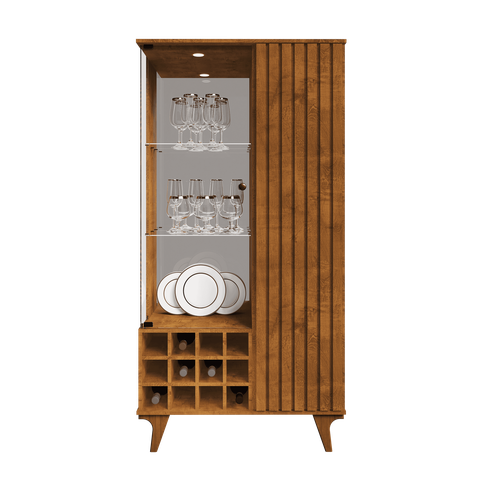 Cristaleira para Sala Estar com Adega Porta com Vidro e Led Pés em Madeira:nature