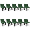 Ver imagem 1 de Kit 10 Cadeiras Estofadas Para Sala De Jantar Base Fixa De Madeira Preto Lia Veludo Verde - Ibiza