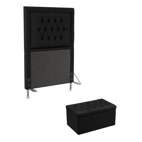 Kit Cabeceira Decorativa Para Cama Box Antares Calçadeira Sagitarius 90 Cama de Solteiro Couro Artif