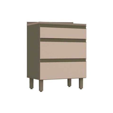 Gabinete de Cozinha Modulado Balcão Connect 3 Gavetas C/ Tampo Duna/cristal - Henn