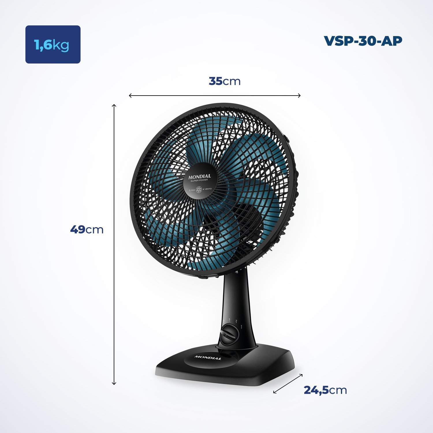 Ventilador de Mesa 30cm Super Power 60w 127v Vsp-30-ap Mondial - 2