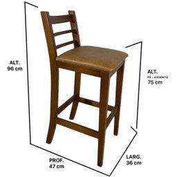 Kit 3 Banquetas Rubi Nogueira Alta em Madeira Maciça de Eucalipto Encosto em Madeira Corino Caramelo - 4 Kit 3 Banquetas Rubi Nogueira Alta em Madeira Maciça de Eucalipto Encosto em Madeira Corino Caramelo - 4