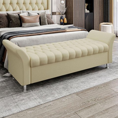Recamier Puff Estofado King 195 Cm Ágata Linho Creme