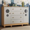 Ver imagem 1 de Cômoda Infantil 125cm 2 Portas com Vidro e 4 Gavetas Bombom Multimóveis Mp4465 Madeirado/off White