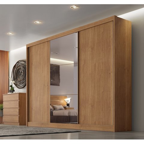 Guarda-Roupa Casal MDF com Espelho 3 Portas 6 Gavetas Soberano Marrom/Cumaru