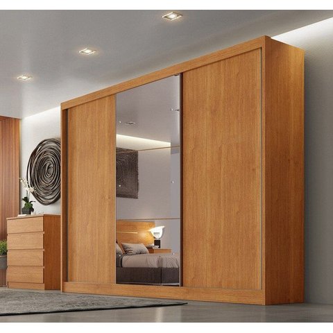 Guarda-Roupa Casal MDF com Espelho 3 Portas 6 Gavetas Soberano Marrom/Cinamomo