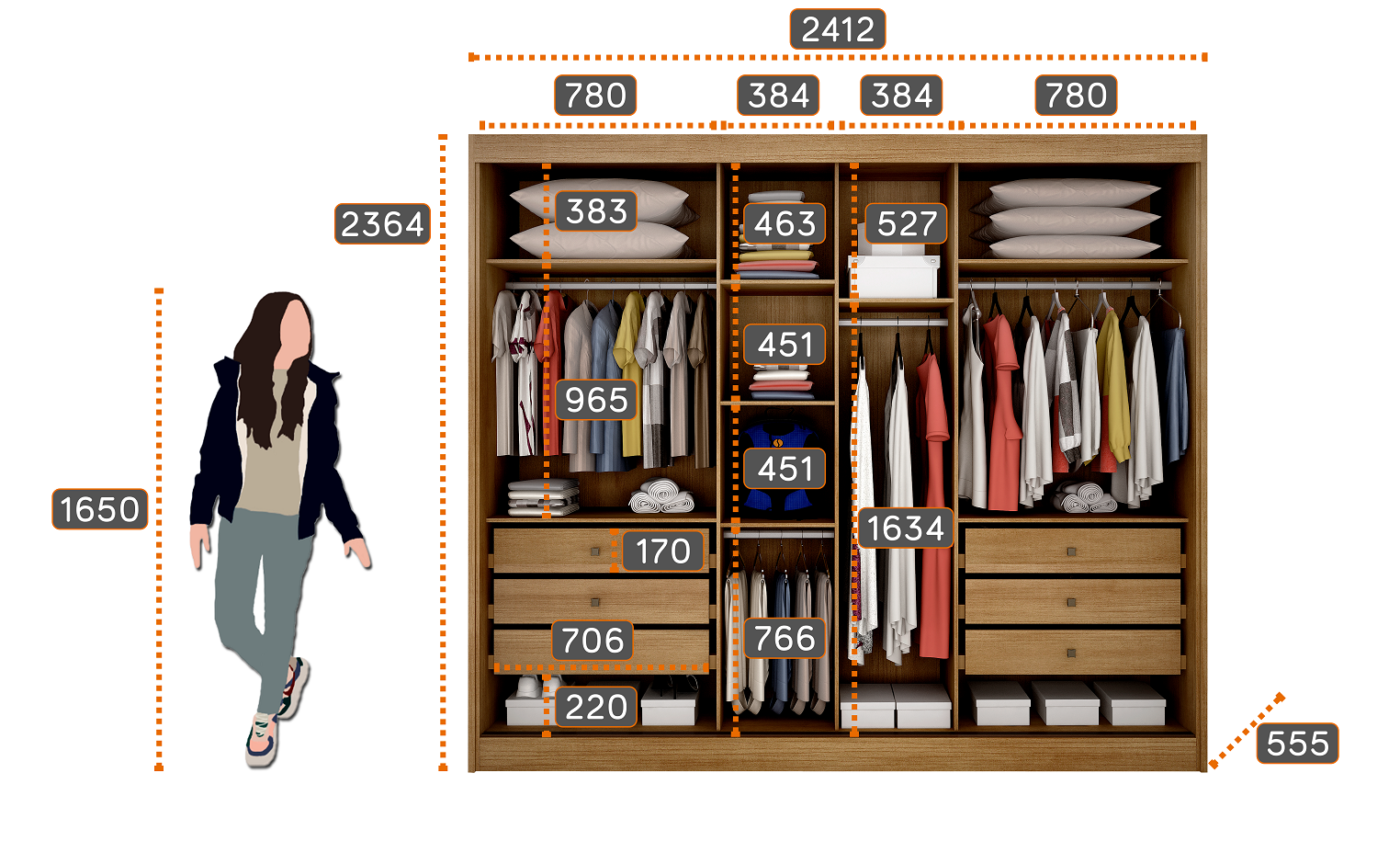 Guarda-Roupa Casal MDF com Espelho 3 Portas 6 Gavetas Soberano - 3