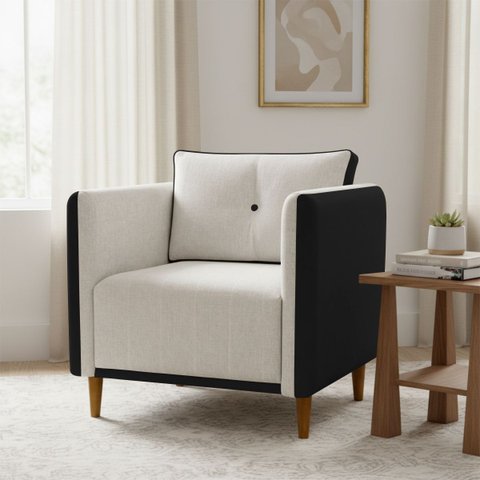 Poltrona Decorativa Aviv para Sala Escritório Recepção Luxo Linho Premium Easy Clean Corino Premium