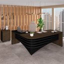 Ver imagem 1 de Conjunto Home Office 2 Peças 1 Mesa Tamburato em L 1 Gaveteiro com Chave e Rodízios 3 Gavetas Charuto e Preto Marrom Artany