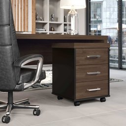 Conjunto Home Office 2 Peças 1 Mesa Tamburato em L 1 Gaveteiro 3 Gavetas com Chave e Rodízios  - 12
