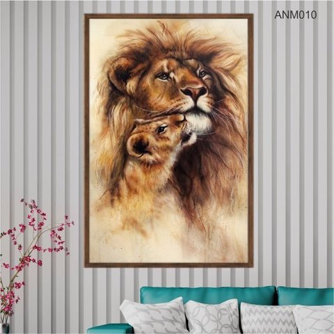 Quadro Decorativo - Pintura Leoes Anm010 Vidro com Impressão Uv - 60x40cm
