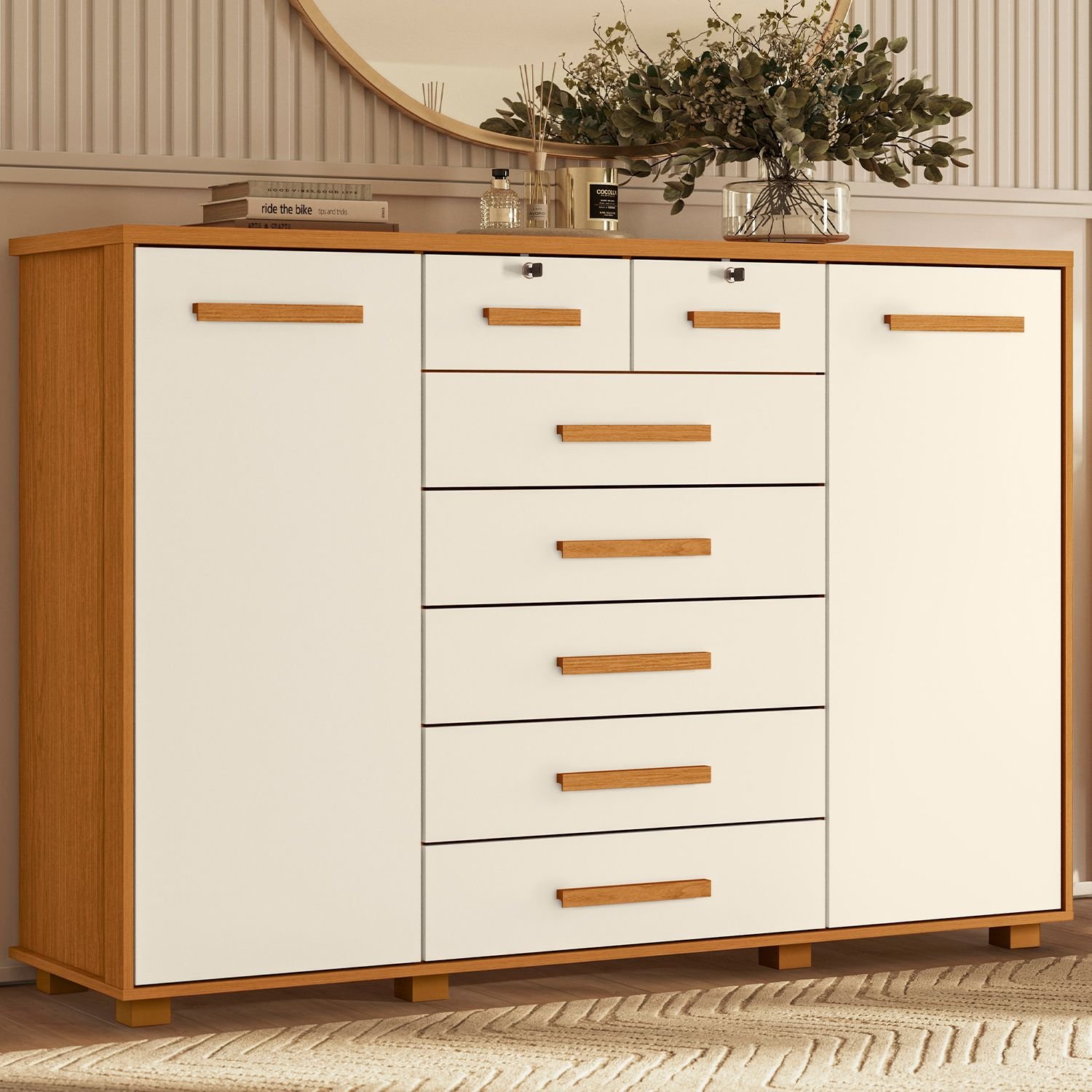 ムーモ Cômoda 2 Portas 7 Gavetas Fontana Albatroz | MadeiraMadeira