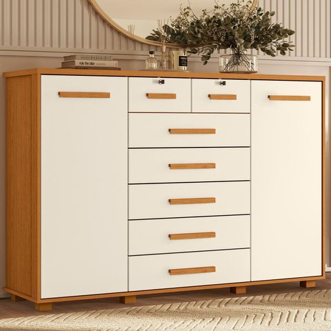 Cômoda 2 Portas 7 Gavetas Fontana Albatroz Marrom/Cinamomo/Off White