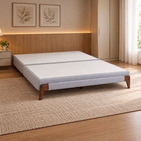 Base Box Queen Bipartida Cairo 158x198x27cm Cinza Claro